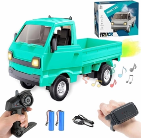 Mini RC Truck for 5-12 Years Old Boys, 1/16 Scale RWD 2.4G Gesture Sensing RC Car with Spray Light and Sound, Remote Control Music Truck for Kids Birthday Gifts (Blue)