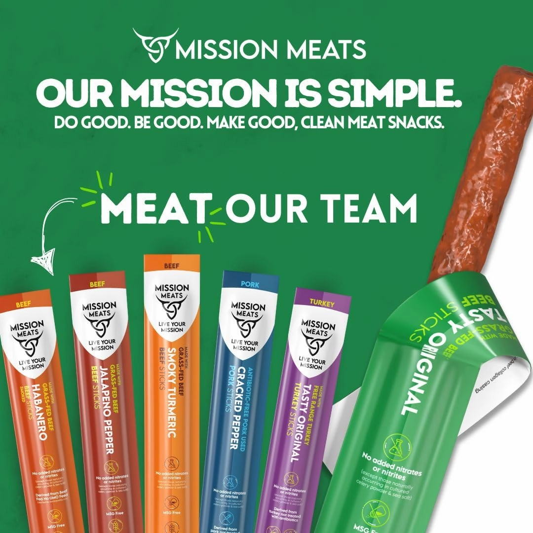 Mission Meats Beef Sticks – 100% Grass Fed & Pasture Raised, Sugar Free, Individually Wrapped Healthy Snacks, Whole 30 & Paleo Friendly, Original 1oz (Pack of 12)