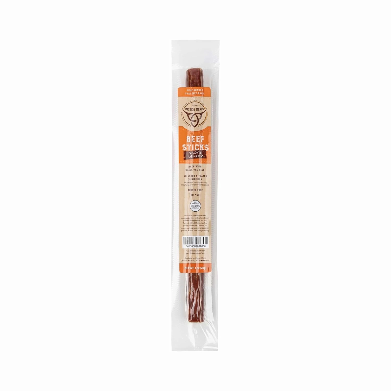 Mission Meats Beef Sticks – 100% Grass Fed & Pasture Raised, Sugar Free, Individually Wrapped Healthy Snacks, Whole 30 & Paleo Friendly, Smoky Turmeric 1oz (Pack of 12)