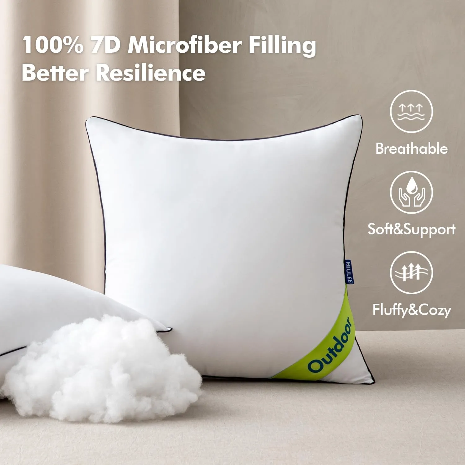 MIULEE 18x18 Outdoor Pillows, Pack of 2 Water Resistant Waterproof Pillow Inserts Decorative Stuffer for Sofa Couch Patio and Garden
