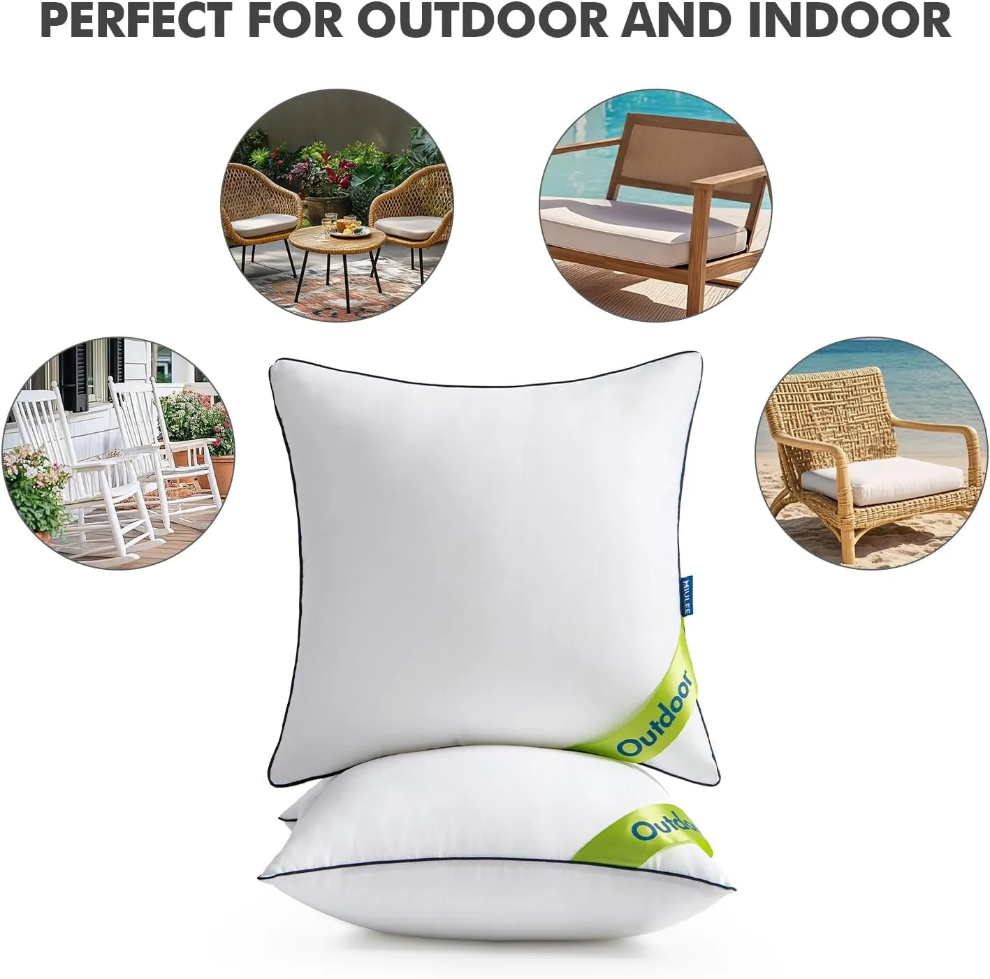 MIULEE 18x18 Outdoor Pillows, Pack of 2 Water Resistant Waterproof Pillow Inserts Decorative Stuffer for Sofa Couch Patio and Garden