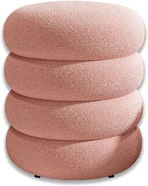 Modern Upholstered Wool Plush Round Pouf Foot Stool for Living Room or Makeup Room Pink Vanity Stool Chair 35x40cm