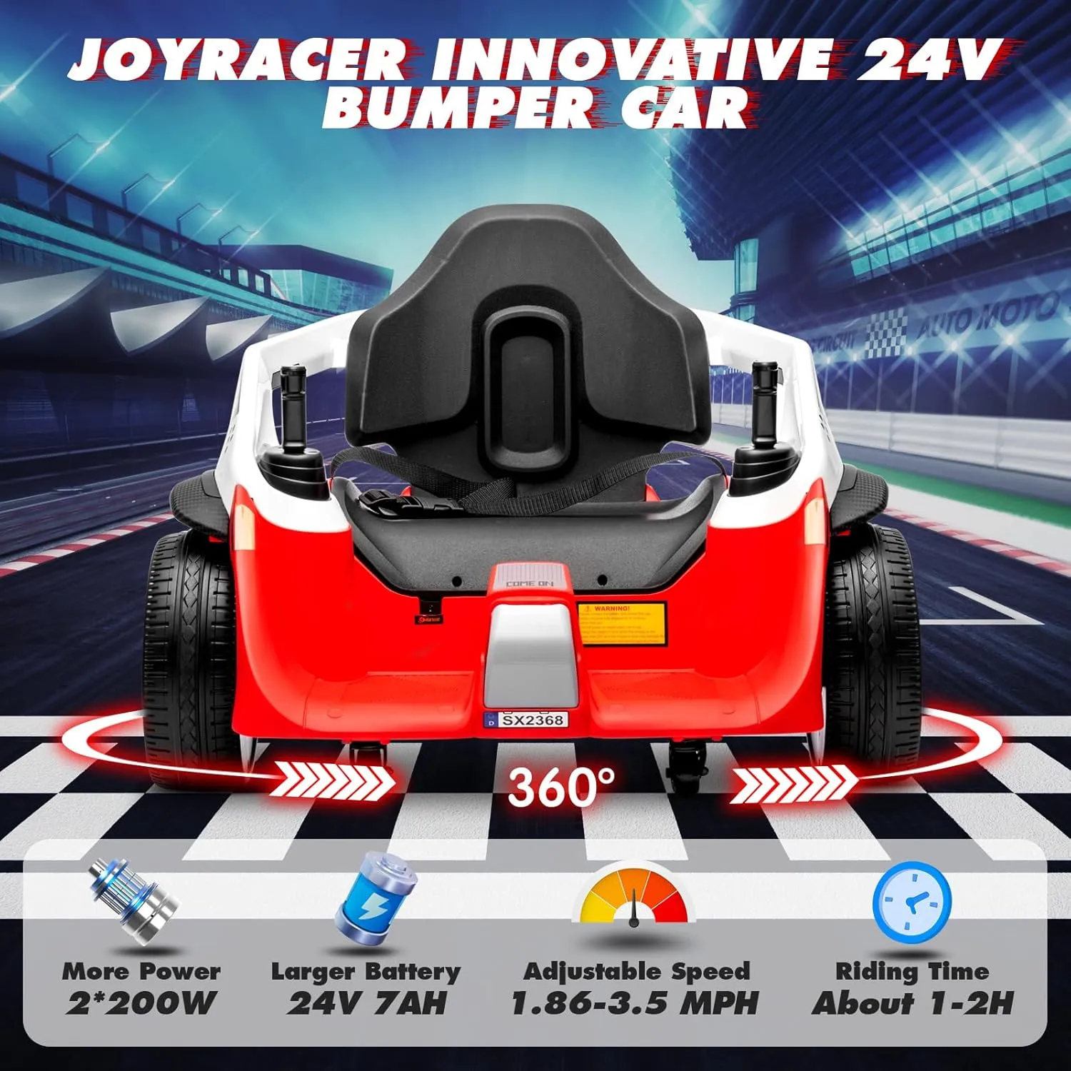 MOEYURO Ride On Bumper Car for Kids, 3.5MPH Max, 24V Electric Bumping Toy W/Parent Remote,3-Speed,360°Spin，Bluetooth Music, Electric Bumping Car for Kids Toddlers