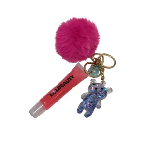 Moisturizing Lip Gloss with Teddy Bear Keychain