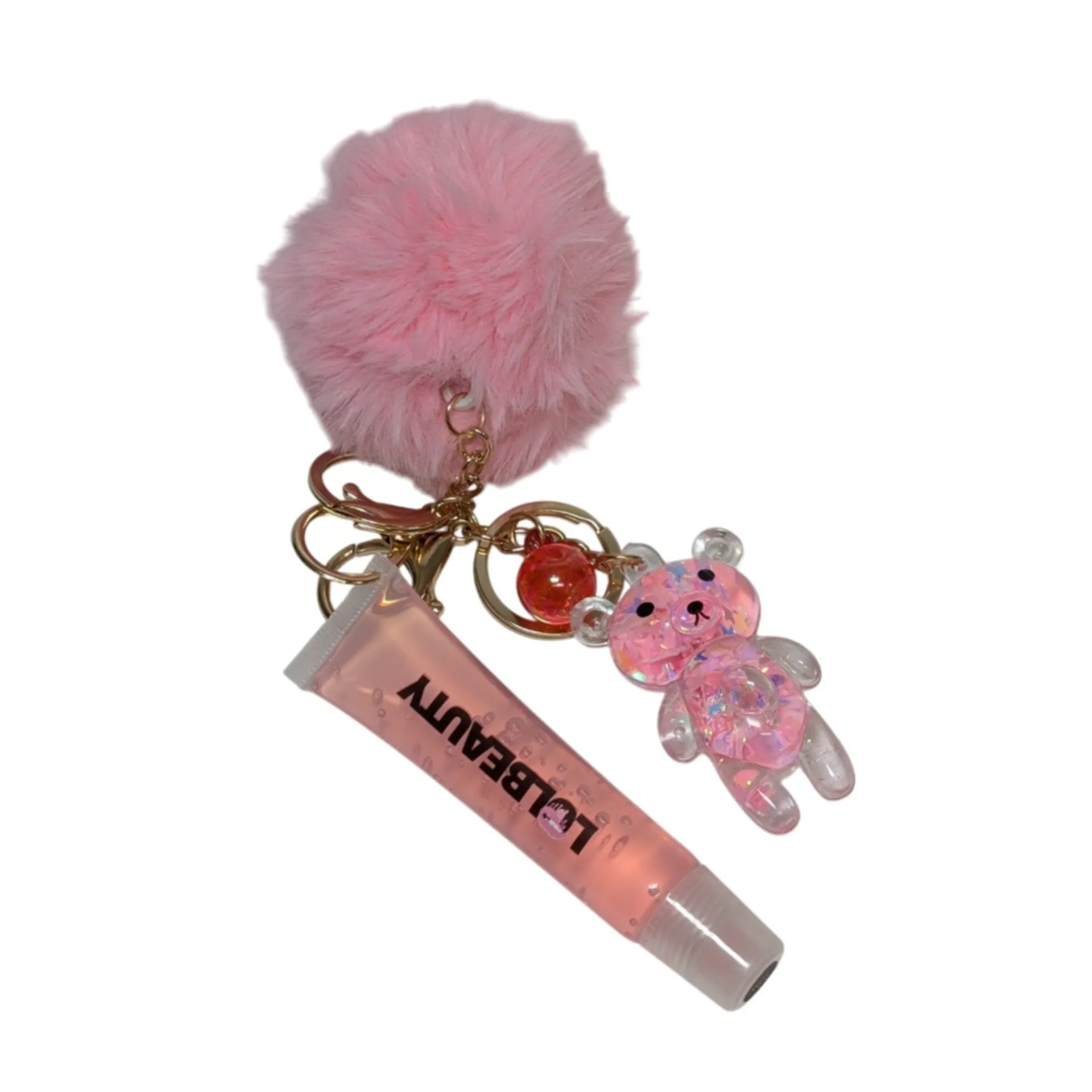Moisturizing Lip Gloss with Teddy Bear Keychain