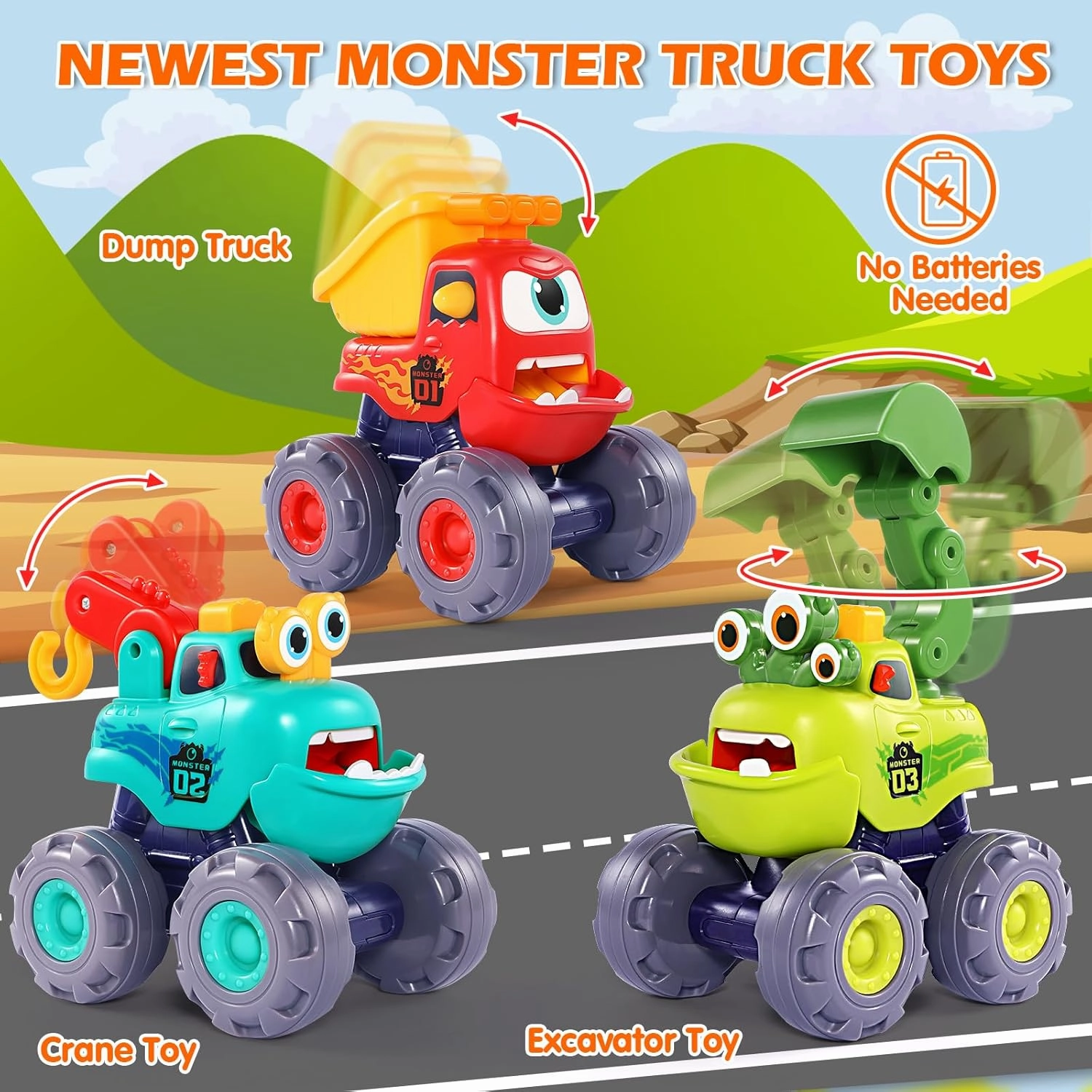 Monster Truck Toys for 1 2 3 Year Old Boy Birthday Gift, Outdoor Construction Toy Trucks Pull Back Cars for Toddlers 1-3, 1st Birthday Gifts 1 2 3 Year Old Boy Toys Baby Toddler Xmas Gifts Kids