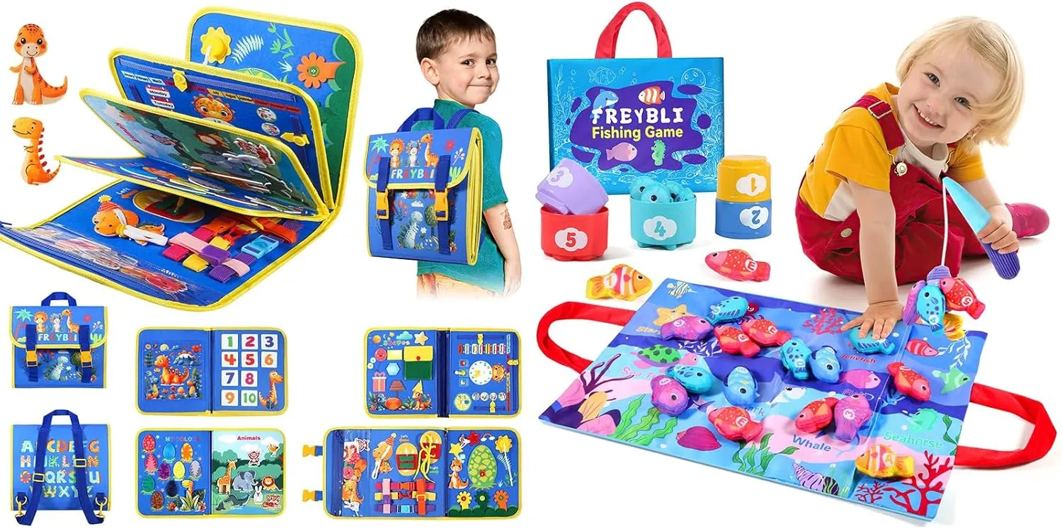 Montessori Busy Book for Toddlers 1-3, Fishing Game Toy for Toddlers 1-3