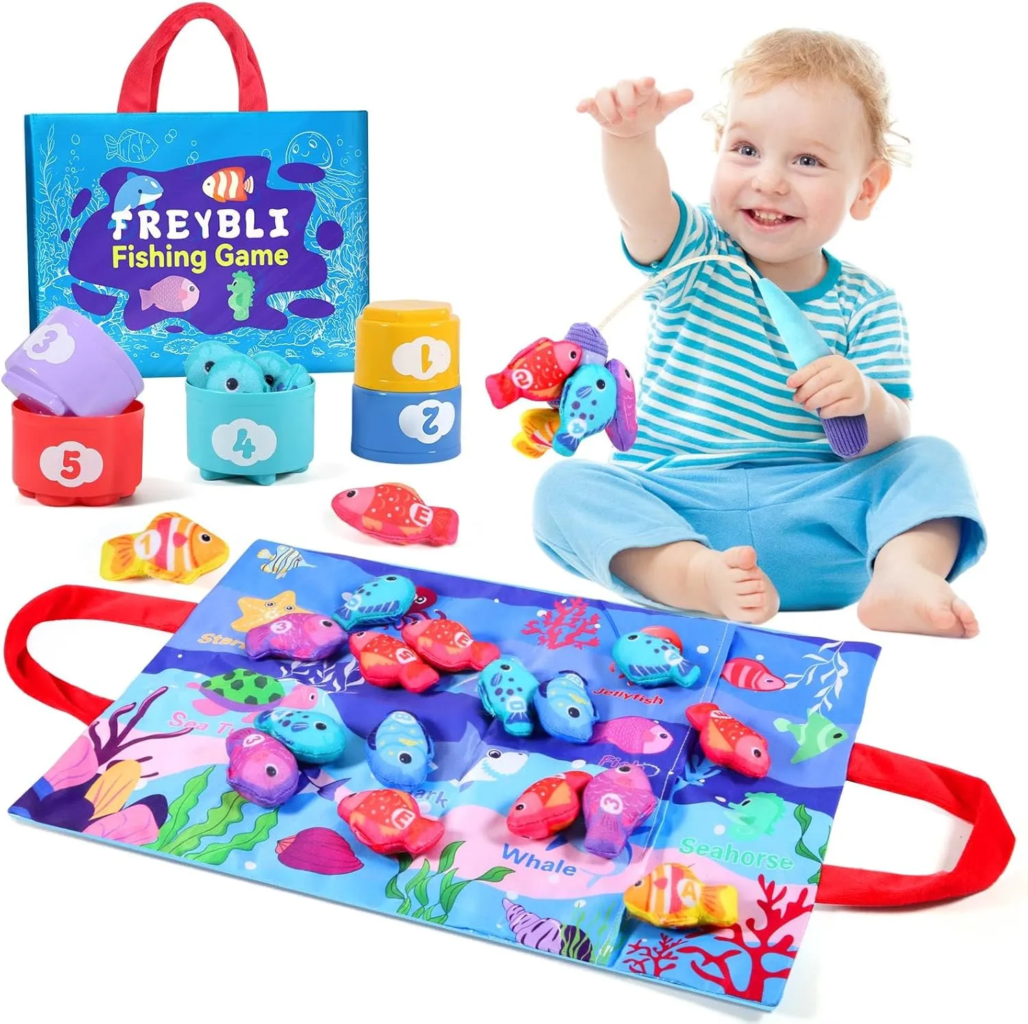 Montessori Toys for 1 Year Old - Cloth Fishing Game for Toddlers 1-3, Fishing Toys for Toddlers 1-3, Educational Learning Sorting Baby Toy for Ages 1-2, One Year Old Boy Girl Birthday Gifts