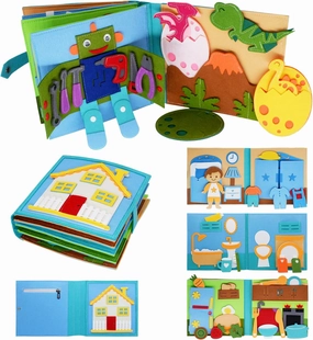 Montessori Felt Busy Book Toddlers Cloth Quite Book Preschool House Pretend Play Dress UP Game Early Learning Educational Travel Toys for Kids Age 3 4 5 6 Autism Sensory Toy Boys and Girls Gift