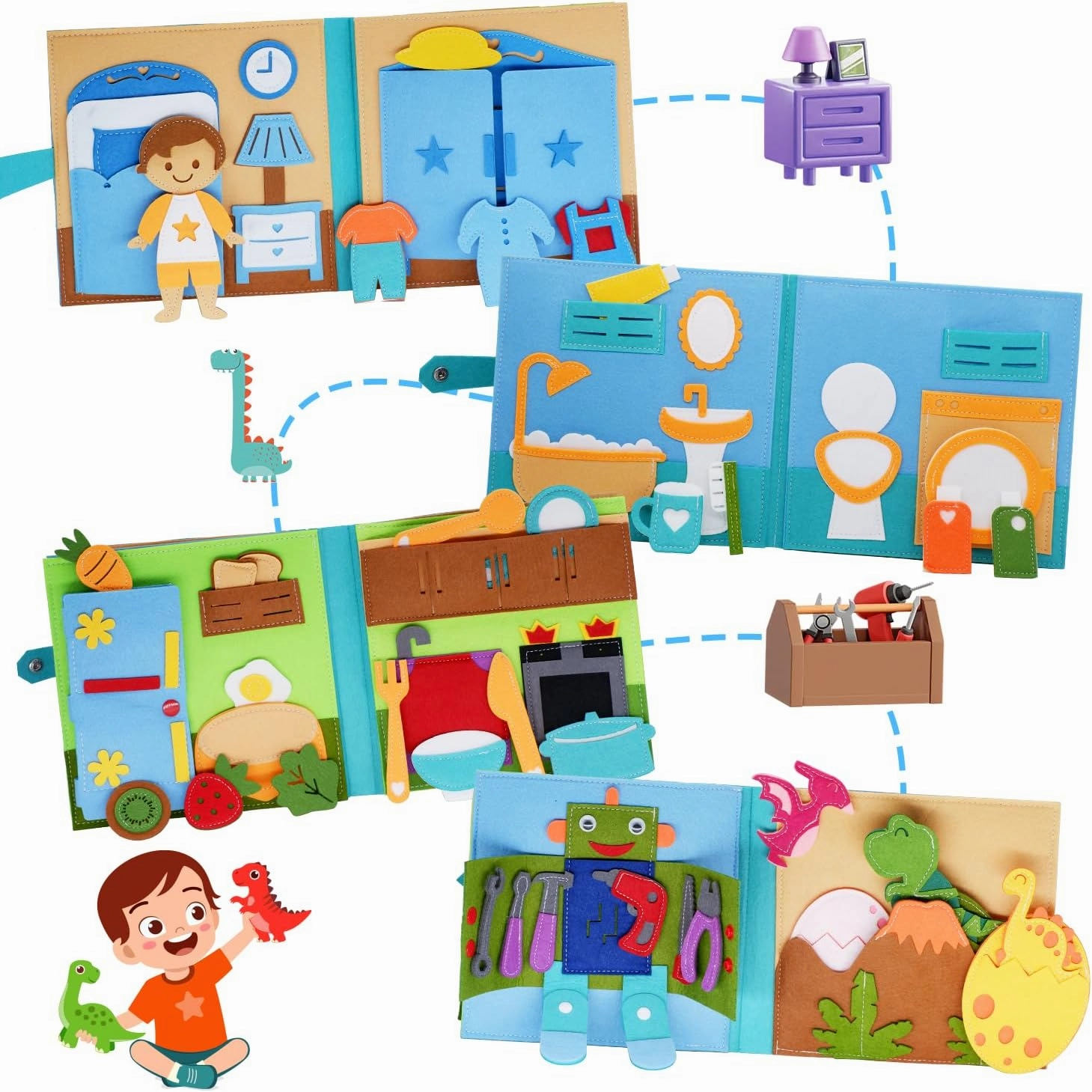 Montessori Felt Busy Book Toddlers Cloth Quite Book Preschool House Pretend Play Dress UP Game Early Learning Educational Travel Toys for Kids Age 3 4 5 6 Autism Sensory Toy Boys and Girls Gift