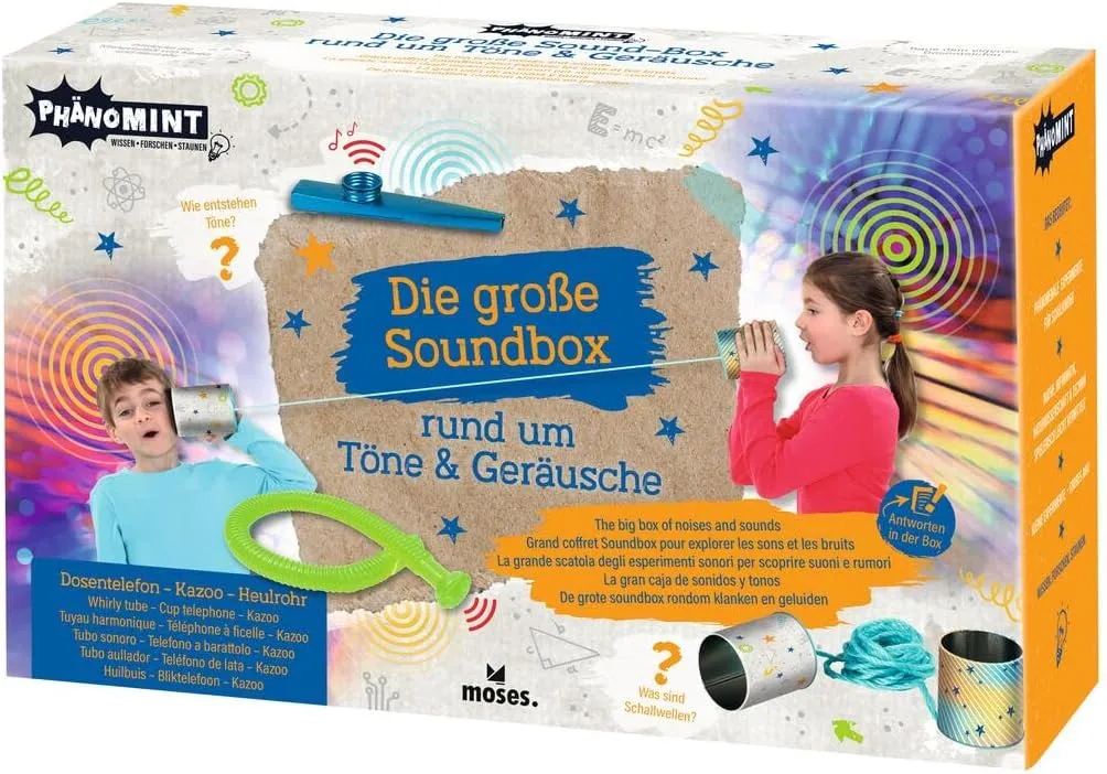 moses. PhänoMINT The Large Soundbox, Experiment Set for Children with Sounds and Sounds, Experiment Set with 3 Exciting Acoustic Toys, Includes Can Phone Kit, Medium