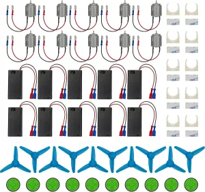 Motor Kit with Propellers, 2AA Battery Holders, Wheels, and More - 10 Sets of Parts - Unique Kid-Friendly Plug-and-Socket Wires - for DIY Electronics Projects and Toys in The Classroom and at Home