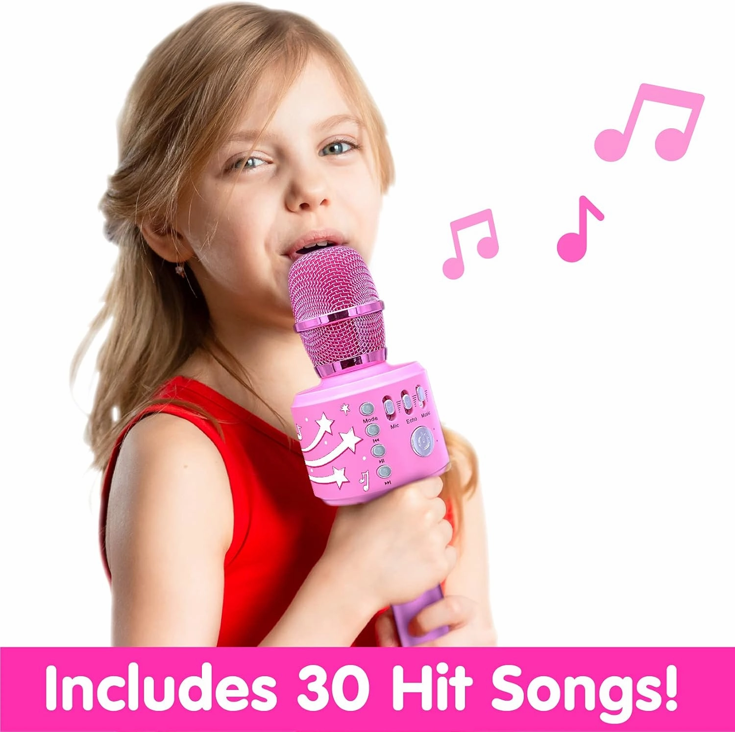 Move2Play, Kids Karaoke Microphone | Includes Bluetooth & Pre-Loaded Songs | Birthday Girls Present for All Ages, 2, 3, 4, 5  Year Old Girls, Boys & Toddlers (All Pink)