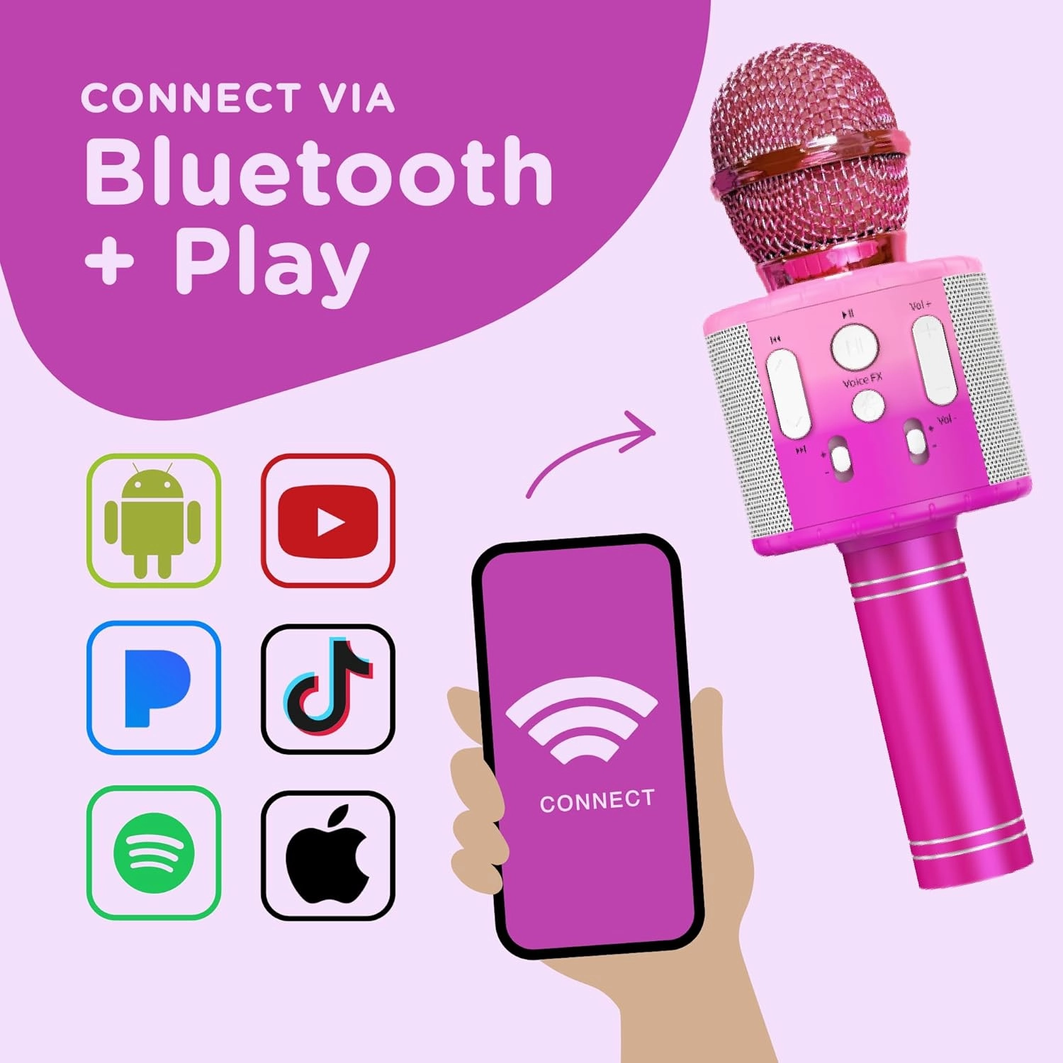 Move2Play, Kids Karaoke Microphone | Includes Stickers & Bluetooth | Kids Birthday Gift | Toy for All Ages 2, 3, 4, 5, 6  Year Old Girls, Boys & Toddlers (Pink/Purple)