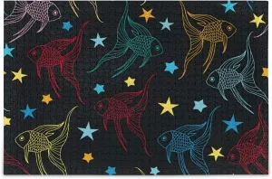 MOYYO Jigsaw Puzzle 1000 Piece for Adults Kids, Colorful Fishes Puzzle Wooden Jigsaw Puzzle Family Game Intellective Toys Wall Art Work for Educational Gift Home Decor