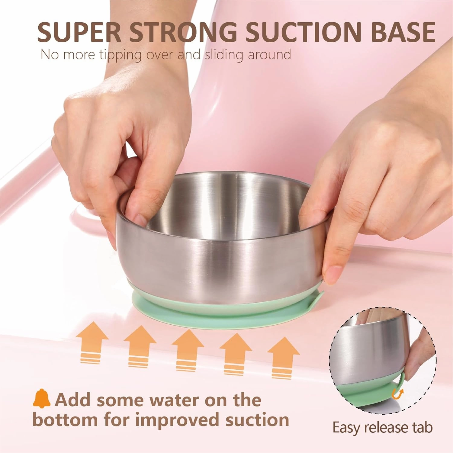 MR. CHOU Baby Bowls with Non-Slip Silicone Suction Cup, Insulated Double-Layer 304 Stainless Steel Toddler Bowls with BPA Free Airtight Lids, Food-Grade Silicone Safe for Kids (Green)