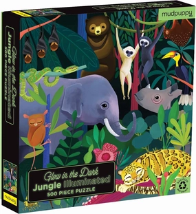 Mudpuppy Jungle Illuminated 500 Piece Glow in the Dark Jigsaw Puzzle for Kids and Families, Family Puzzle with Glow in the Dark Jungle Theme