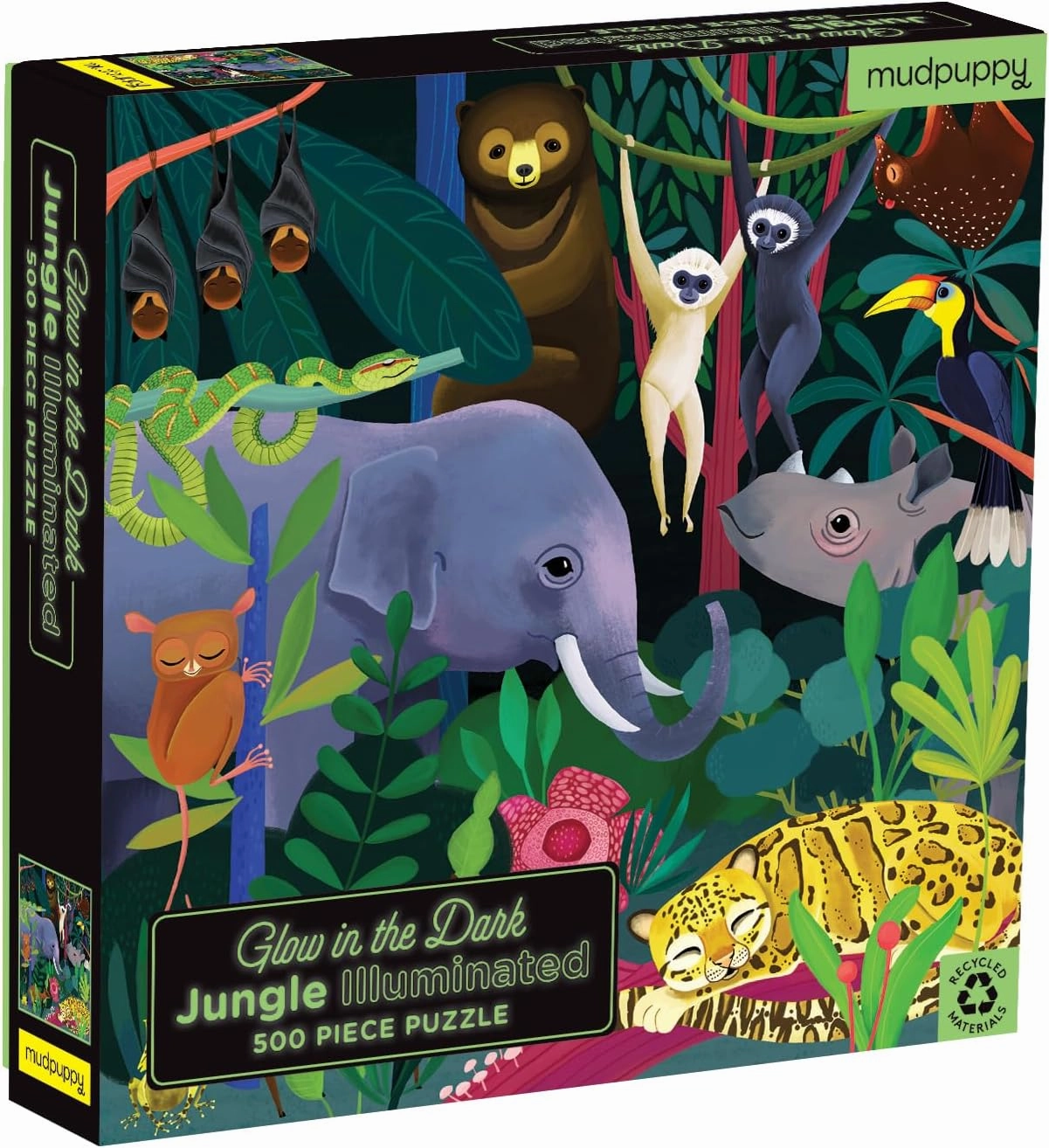 Mudpuppy Jungle Illuminated 500 Piece Glow in the Dark Jigsaw Puzzle for Kids and Families, Family Puzzle with Glow in the Dark Jungle Theme