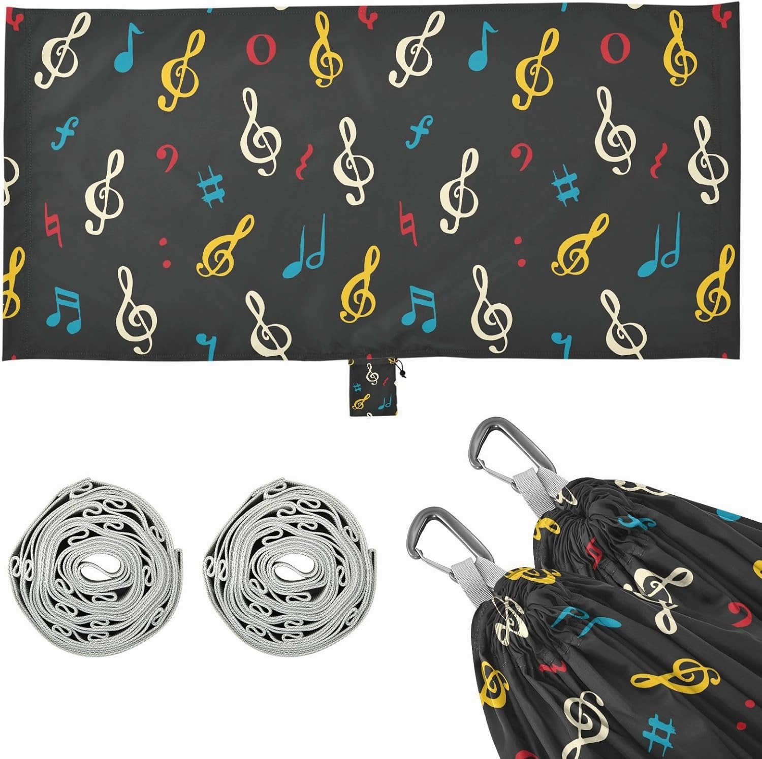 Music Note Pattern Camping Hammock with Tree Straps, Portable Lightweight Parachute Hammocks Camping Accessories Gear for Indoor Outdoor Backpacking Travel Hiking Beach