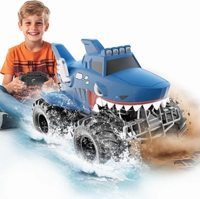 MUYOLO Remote Control Shark Truck, 1:16 Rc Monster Car with 2 Batteries 2.4GHz 4WD Off-Rock All Terrain Waterproof Amphibious Toys, for Christmas Birthday Gifts Presents Kids Boys Girls Ages 6 