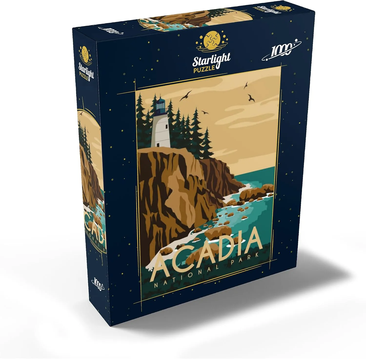 MyPuzzle Acadia National Park Maine USA Art Deco Style Vintage Poster Illustration - Premium 1000 Piece Jigsaw Puzzle for Adults