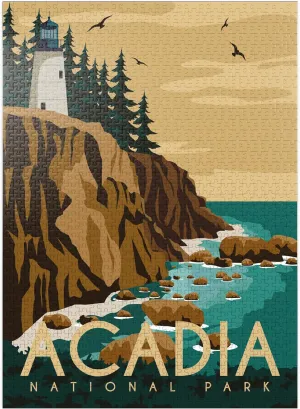 MyPuzzle Acadia National Park Maine USA Art Deco Style Vintage Poster Illustration - Premium 1000 Piece Jigsaw Puzzle for Adults