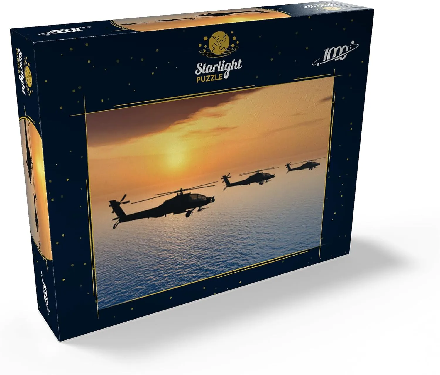 MyPuzzle Apache Helicopter Over The Sea - Premium 1000 Piece Jigsaw Puzzle for Adults