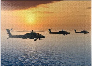 MyPuzzle Apache Helicopter Over The Sea - Premium 1000 Piece Jigsaw Puzzle for Adults