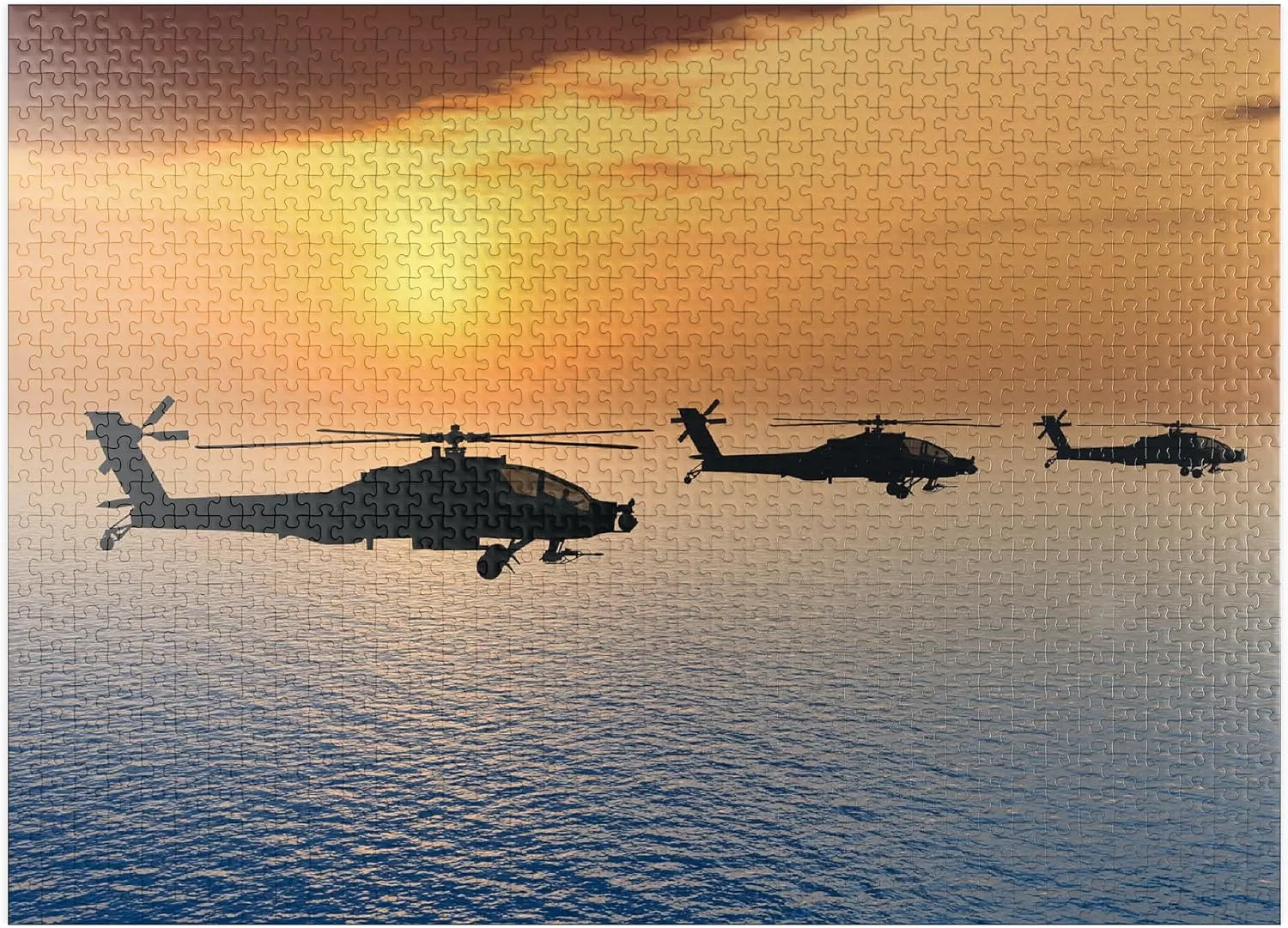 MyPuzzle Apache Helicopter Over The Sea - Premium 1000 Piece Jigsaw Puzzle for Adults