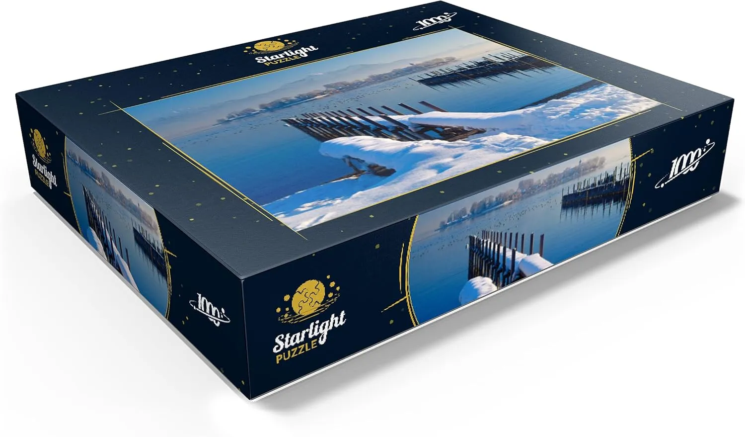 MyPuzzle Boat Jetty in Gstadt at Chiemsee with View to Fraueninsel Against Hochgern - Premium 1000 Piece Jigsaw Puzzle for Adults