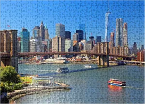 MyPuzzle Brooklyn Bridge with One World Trade Center, Manhattan, New York City, New York, USA - Premium 500 Piece Jigsaw Puzzle for Adults