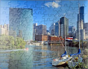MyPuzzle Chicago Skyline, Illinois, USA - Premium 100 Piece Jigsaw Puzzle for Adults