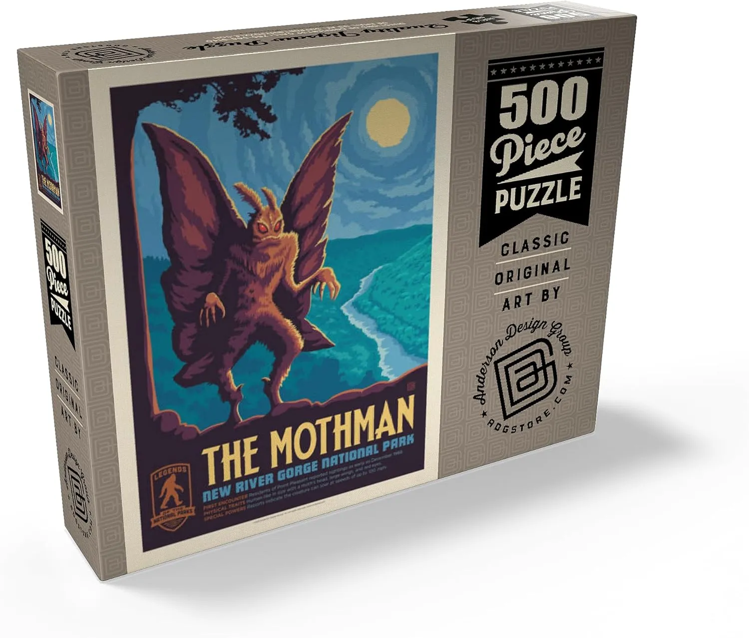 MyPuzzle Legends of The National Parks: New River Gorge's Mothman, Vintage Poster - Premium 500 Piece Jigsaw Puzzle for Adults