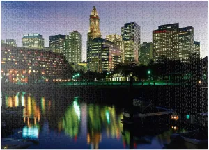 MyPuzzle Marina with Boston Skyline, Massachusetts, USA - Premium 1000 Piece Jigsaw Puzzle for Adults