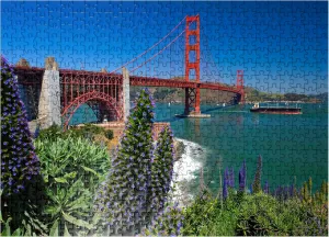 MyPuzzle San Francisco Bay, Golden Gate Bridge with Flowers, San Francisco, California - Premium 500 Piece Jigsaw Puzzle for Adults