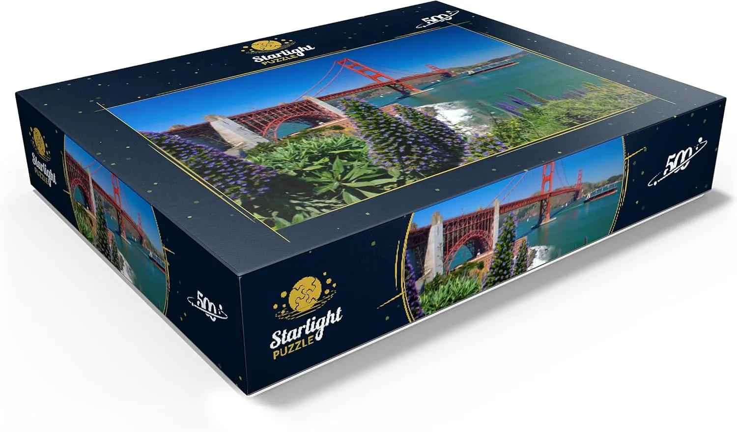 MyPuzzle San Francisco Bay, Golden Gate Bridge with Flowers, San Francisco, California - Premium 500 Piece Jigsaw Puzzle for Adults
