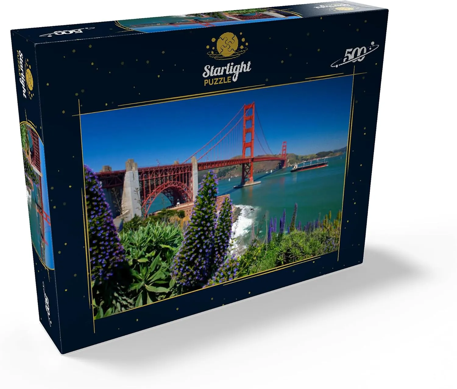 MyPuzzle San Francisco Bay, Golden Gate Bridge with Flowers, San Francisco, California - Premium 500 Piece Jigsaw Puzzle for Adults