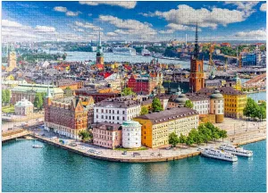 MyPuzzle Stockholm Old Town (Gamla Stan) Cityscape from City Hall Square, Sweden - Premium 1000 Piece Jigsaw Puzzle for Adults