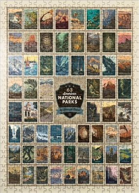 MyPuzzle 63 American National Parks: by Kenneth Crane, Vintage Poster - Premium 500 Piece Jigsaw Puzzle for Adults