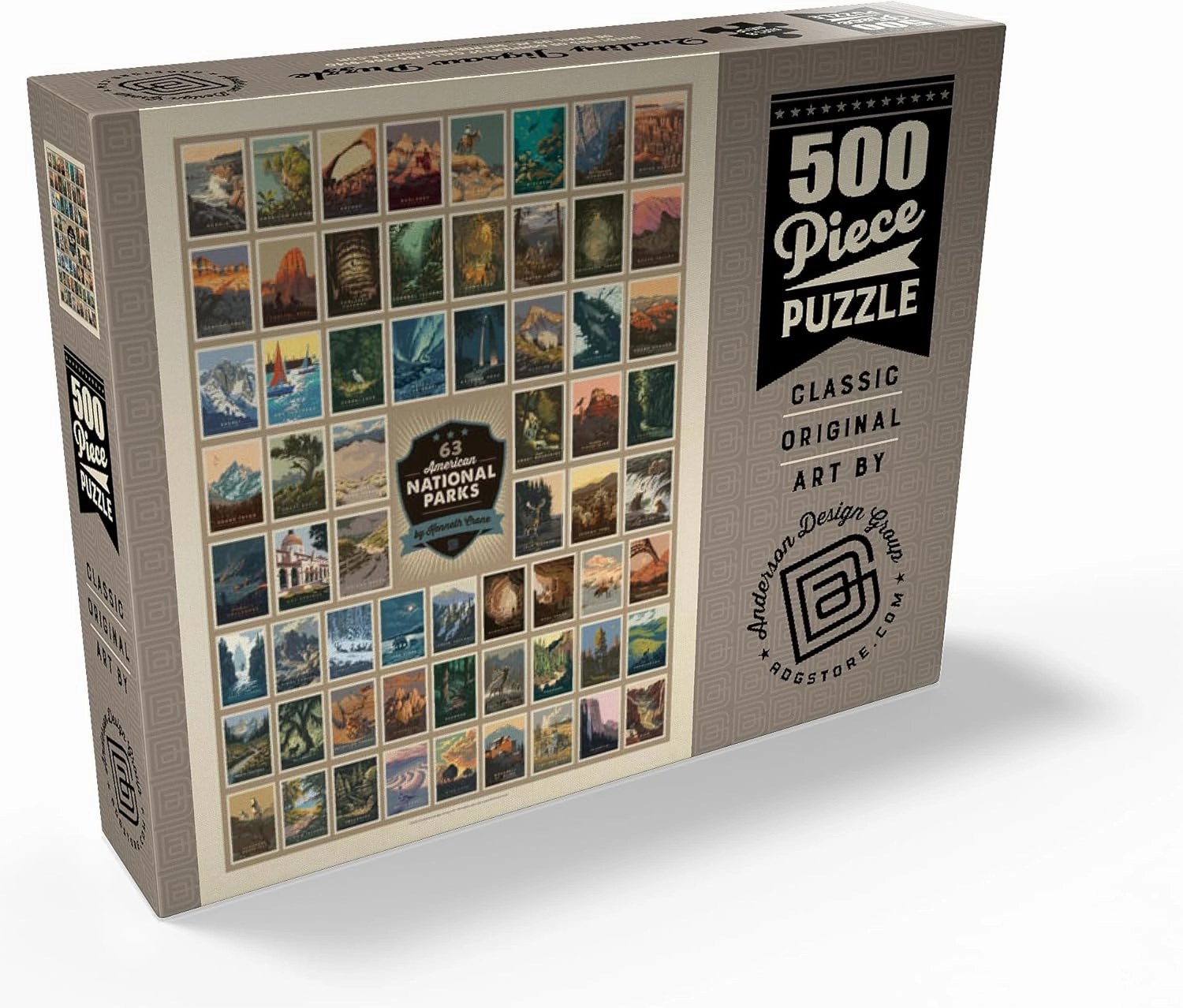 MyPuzzle 63 American National Parks: by Kenneth Crane, Vintage Poster - Premium 500 Piece Jigsaw Puzzle for Adults