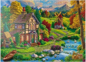 MyPuzzle Beautiful Cozy House by The River - Premium 1000 Piece Jigsaw Puzzle for Adults