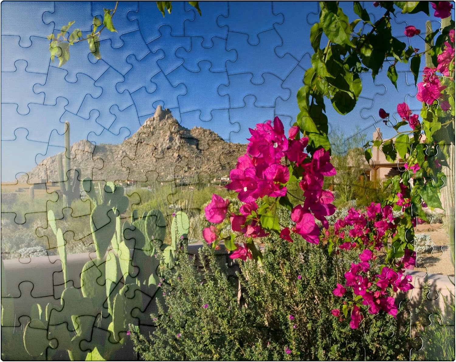 MyPuzzle Bougainvillea with Pinnacle Peak, Scottsdale, Arizona, USA - Premium 100 Piece Jigsaw Puzzle for Adults