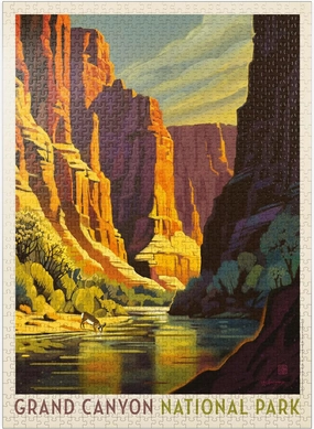 MyPuzzle Grand Canyon National Park: Refreshing Shade, Vintage Poster - Premium 1000 Piece Jigsaw Puzzle for Adults