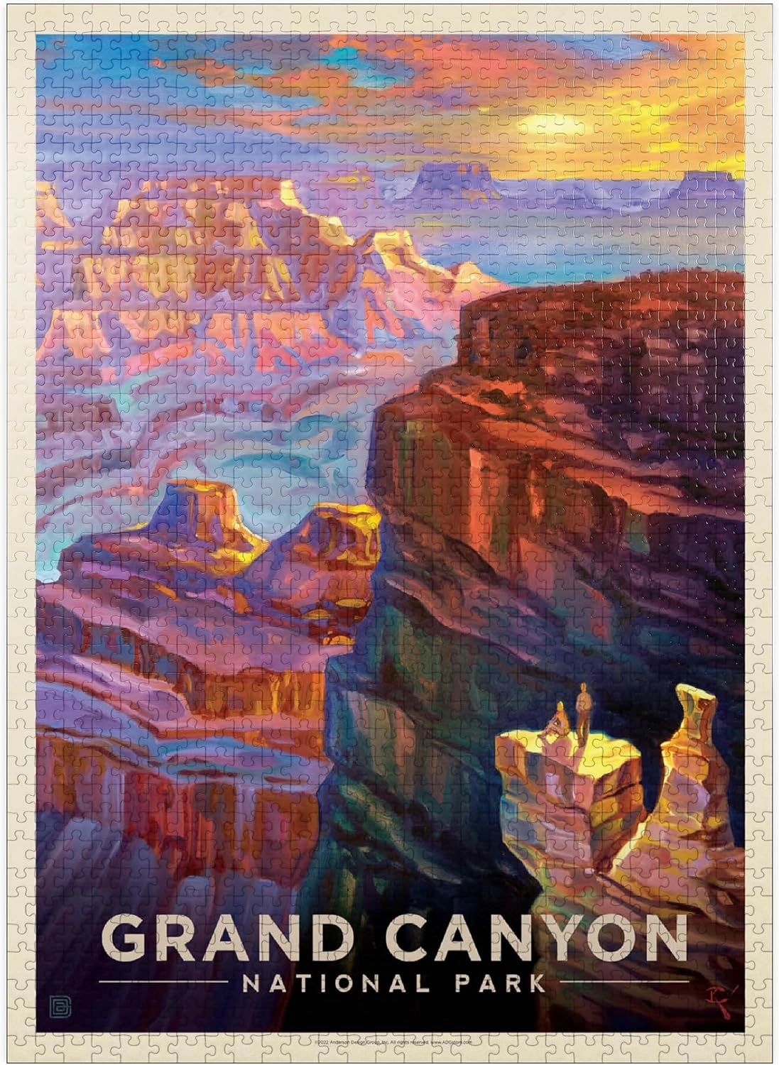 MyPuzzle Grand Canyon National Park: Sunset, Vintage Poster - Premium 1000 Piece Jigsaw Puzzle for Adults
