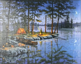 MyPuzzle Lakeside Campfire Under Moonlit Sky - Premium 100 Piece Jigsaw Puzzle for Adults