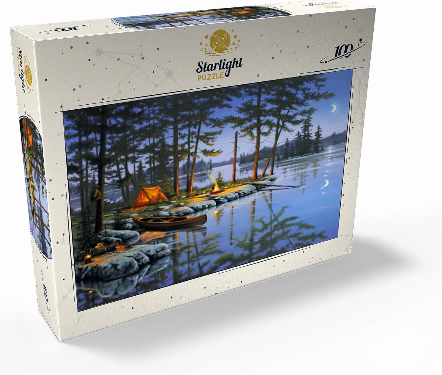 MyPuzzle Lakeside Campfire Under Moonlit Sky - Premium 100 Piece Jigsaw Puzzle for Adults