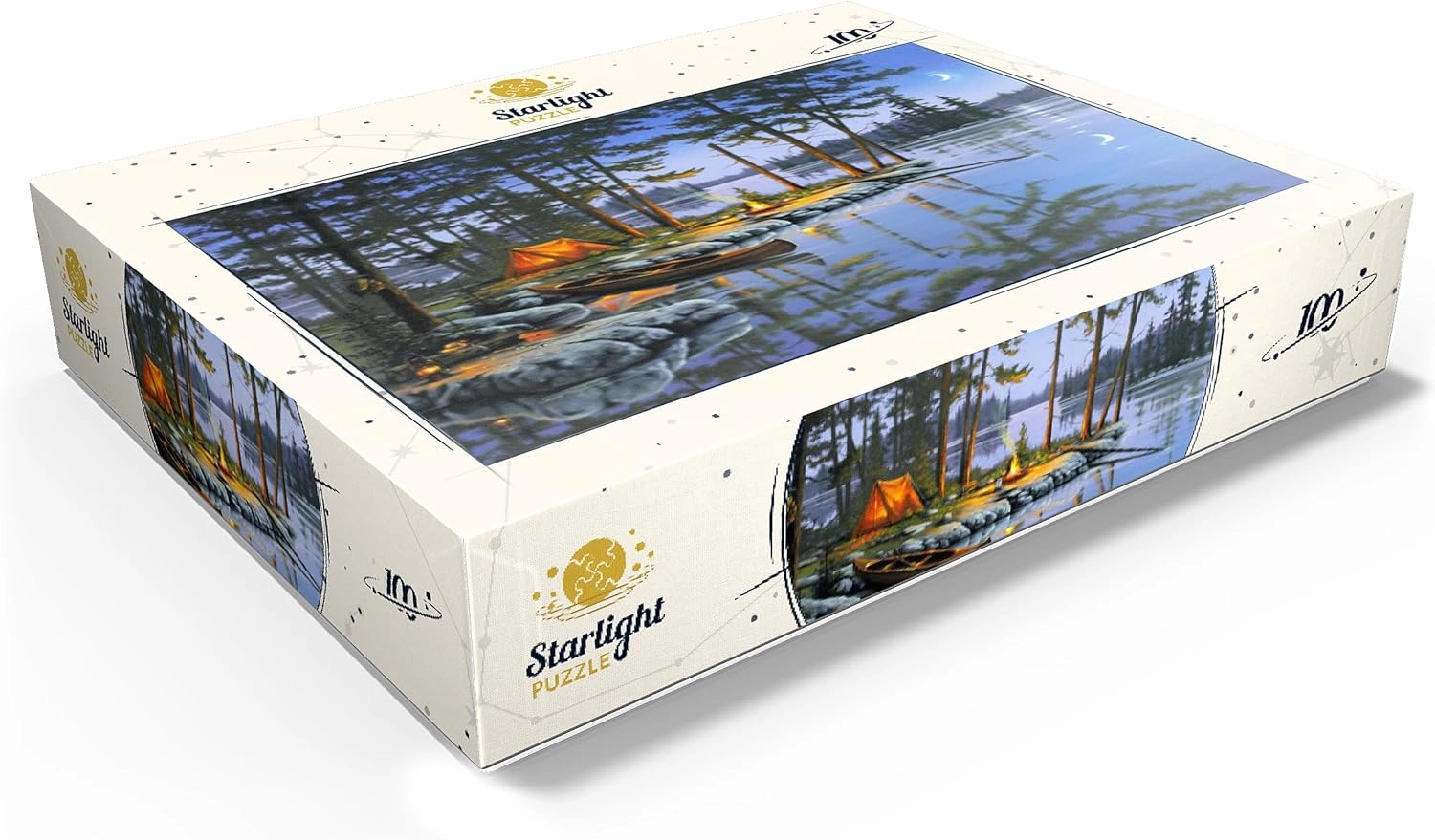 MyPuzzle Lakeside Campfire Under Moonlit Sky - Premium 100 Piece Jigsaw Puzzle for Adults