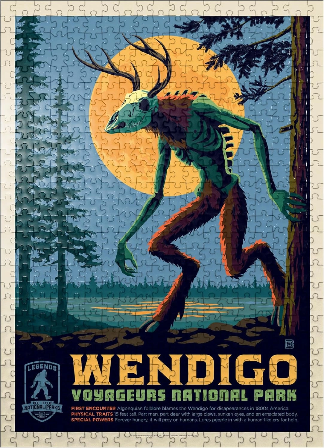 MyPuzzle Legends of The National Parks: Voyageurs' The Wendigo, Vintage Poster - Premium 500 Piece Jigsaw Puzzle for Adults