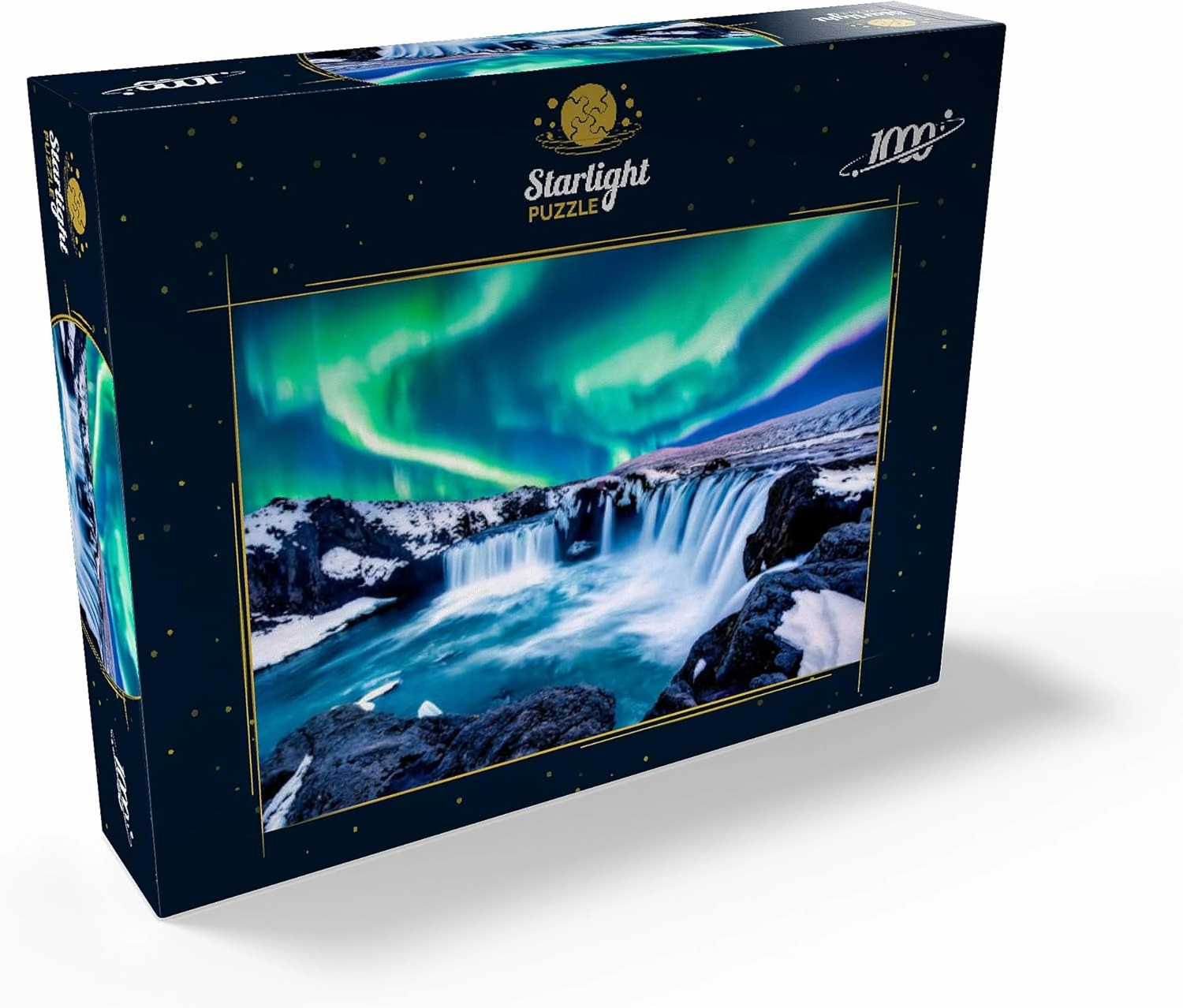 MyPuzzle Northern Lights Over Godafoss Waterfall in Iceland - Premium 1000 Piece Jigsaw Puzzle for Adults