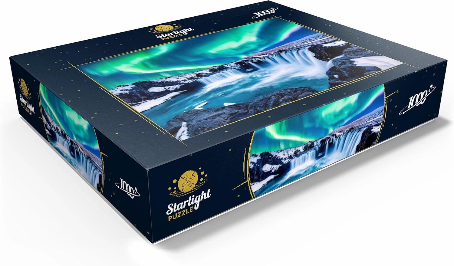 MyPuzzle Northern Lights Over Godafoss Waterfall in Iceland - Premium 1000 Piece Jigsaw Puzzle for Adults
